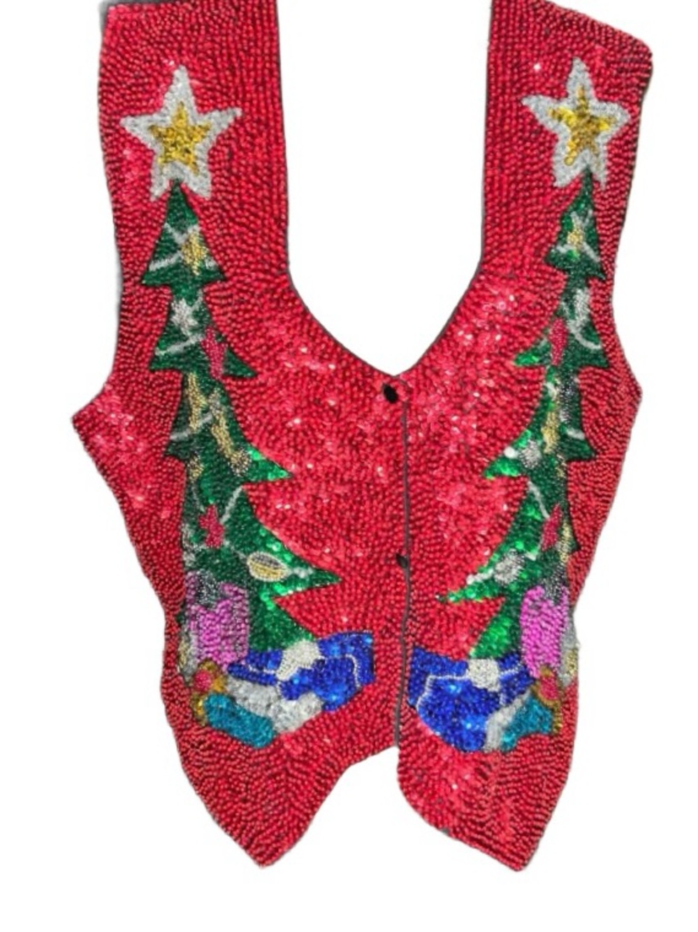 Savvy ~ Women’s X-Large ~ Vintage ~  Red/ Green ~ Beaded ~ Christmas ~ Vest